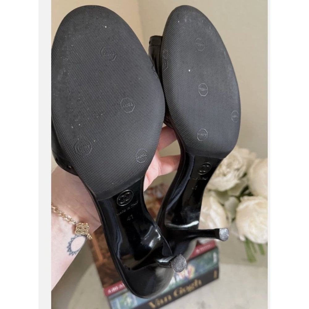 CHANEL S/S 2005 Leather Bow Sandals Mules Open Toe Sandals Heels Shoes 41 - Picture 5 of 8
